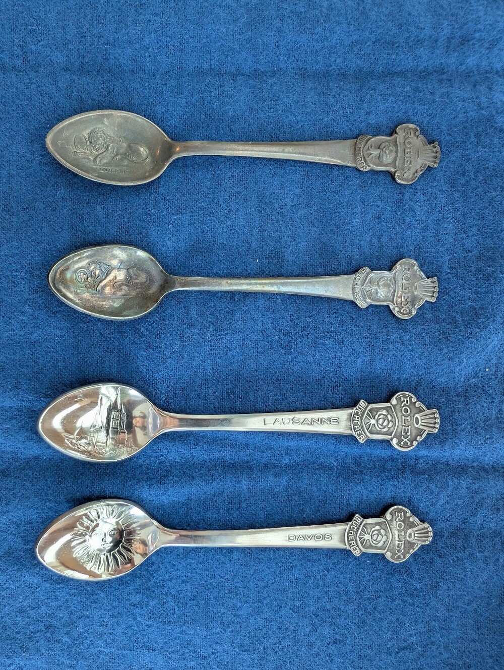 Vintage Silver Rolex Bucherer Collector Souvenir Spoons – Set of 4 Switzerland